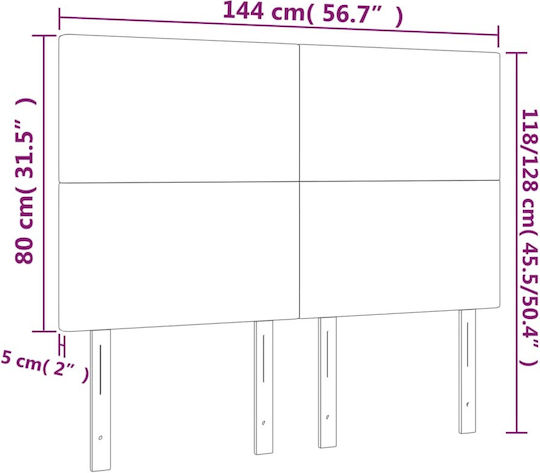 vidaXL LED Тапицирана Табла за Легло Черна 144x118cm