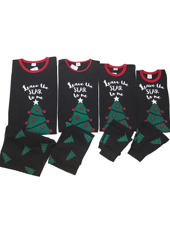 Kids Pajama Happy Family with Christmas Tree in Black Color