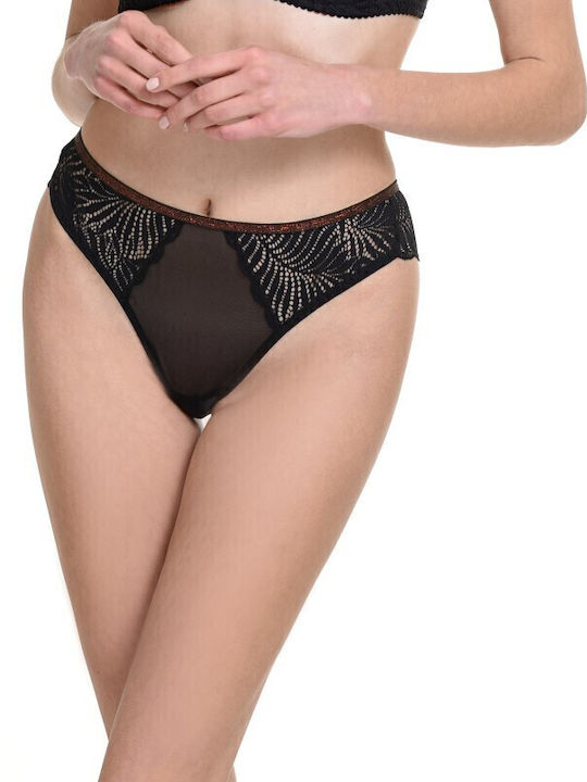 Hochtailliert Damen Slip mit Spitze Schwarz