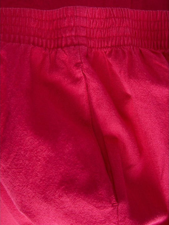 Women's High-waisted Fabric Trousers with Elastic Straight Line Bright Rose