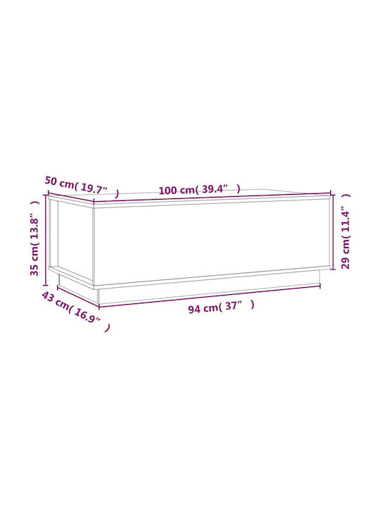 Rectangular Central Coffee Table Made of Solid Wood with Lifting Mechanism Beige 100x50x35 cm
