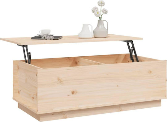 Rectangular Central Coffee Table Made of Solid Wood with Lifting Mechanism Beige 100x50x35 cm