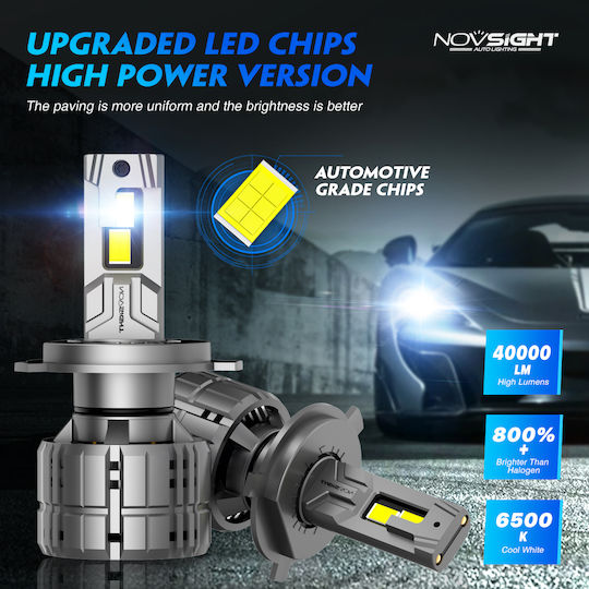 NovSight Λάμπες Αυτοκινήτου H4 LED 6500K Ψυχρό Λευκό 12V 100W 2τμχ