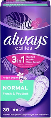 Always Dailies Fresh & Protect Normal Slipeinlagen für Normaler Fluss 2 Tropfen 30Stück Flexibler Komfort