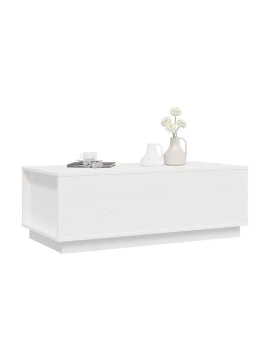 Rectangular Central Coffee Table Made of Solid Wood with Lifting Mechanism White W100xD50xH35cm