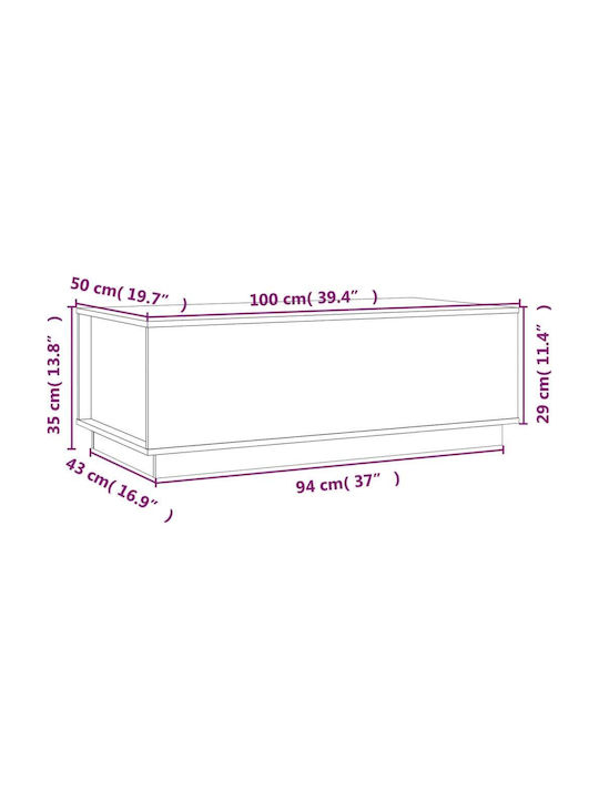 Rectangular Central Coffee Table Made of Solid Wood with Lifting Mechanism White W100xD50xH35cm