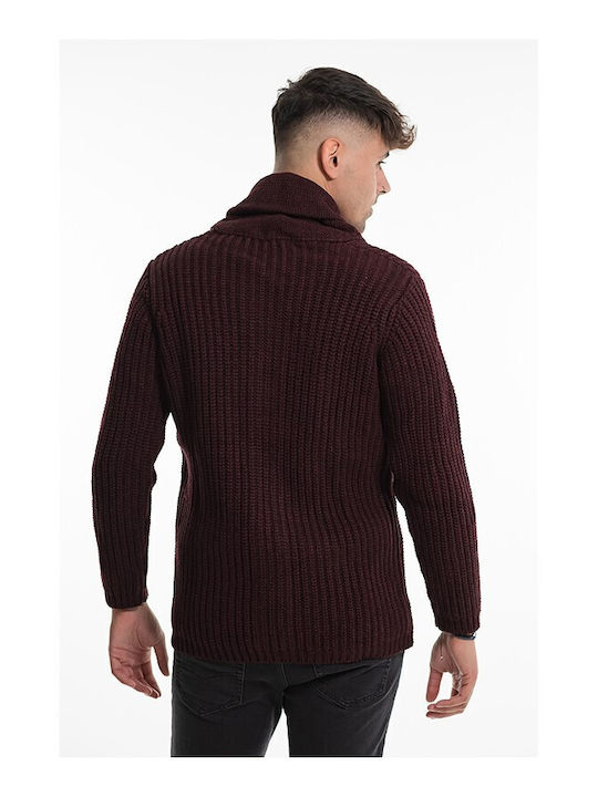 Bellissimo Men's Knitted Cardigan with Buttons Burgundy