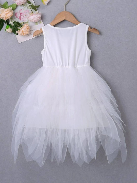 Kinderkleid Ärmellos Tüll Weiß
