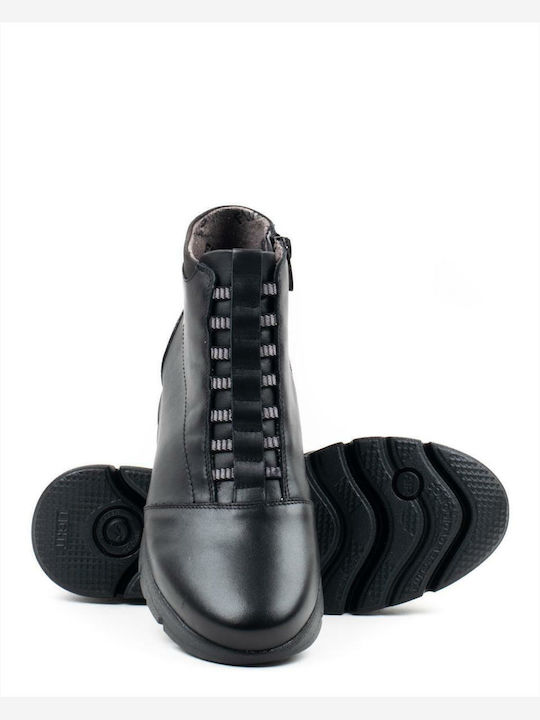 Leder Damen Stiefeletten mit Plattform Schwarz