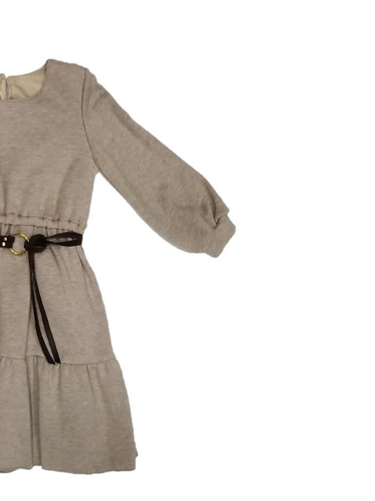 Children's Dress Long Sleeve Set with Accessories Beige