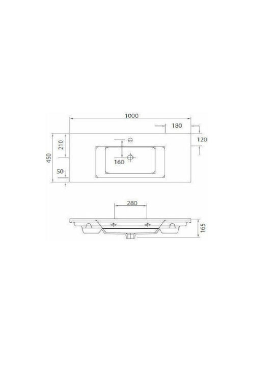 Martin Etna 100 Ένθετος Νιπτήρας Πορσελάνης 100x45cm Πορσελάνη