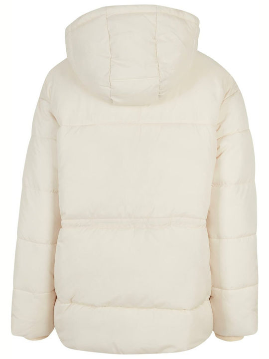 Urban Classics Women's Short Puffer Jacket for Winter with Hood White Sand