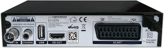 Esperanza DVB-T2 H.265/HEVC EV107R Mpeg-4 Digital Receiver Connections SCART / HDMI / USB