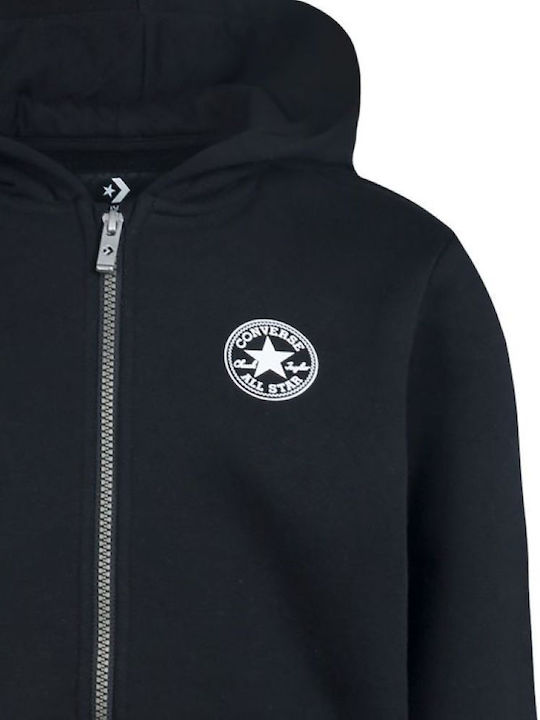 Fleece Παιδική Φούτερ Ζακέτα με Κουκούλα Μαύρη