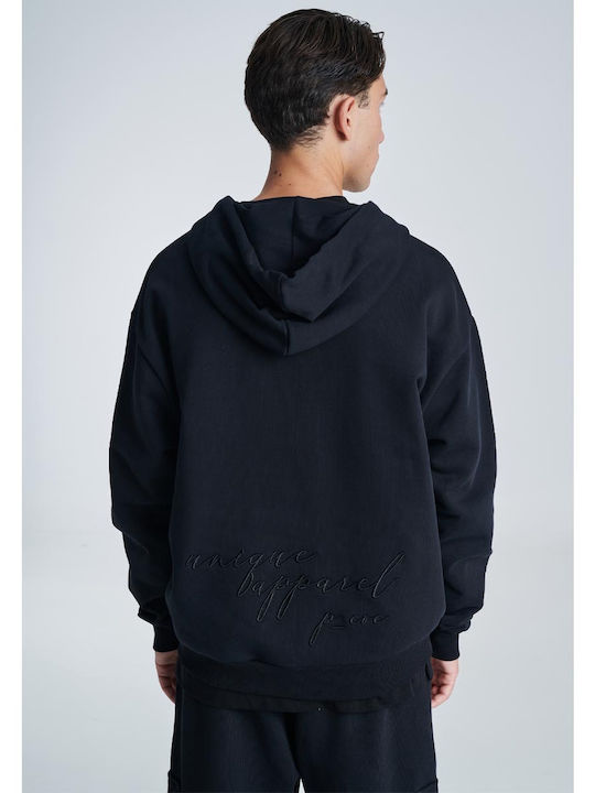 P/Coc P- Men's Sweatshirt Jacket with Hood and Pockets Black