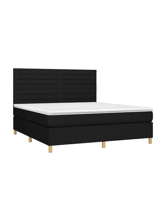 Bed Queen Upholstered with Fabric Black with Slats & Mattress 160x200cm