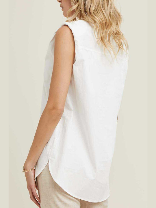 Rut & Circle Women's Monochrome Sleeveless Shirt White
