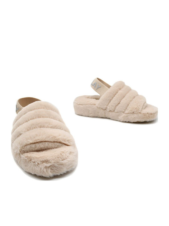 Soft City Winter Women's Slippers with Fur Beige