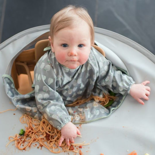 Tidy Tot Αδιάβροχη Ποδιά Σιλικόνης με Αυτοκόλλητο Bib & Tray Kit με Μανίκια Dove Grey