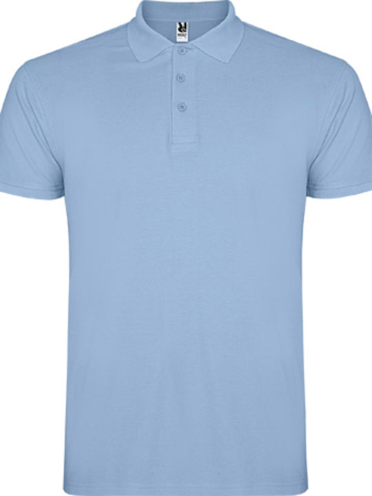 Star Polo Short Sleeve Blouse Light Blue