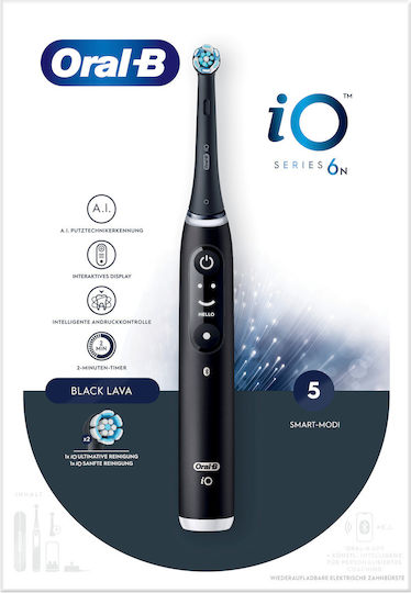 Oral-B iO Series 6N Electric Toothbrush with Timer, Pressure Sensor, and Travel Case Black Lava