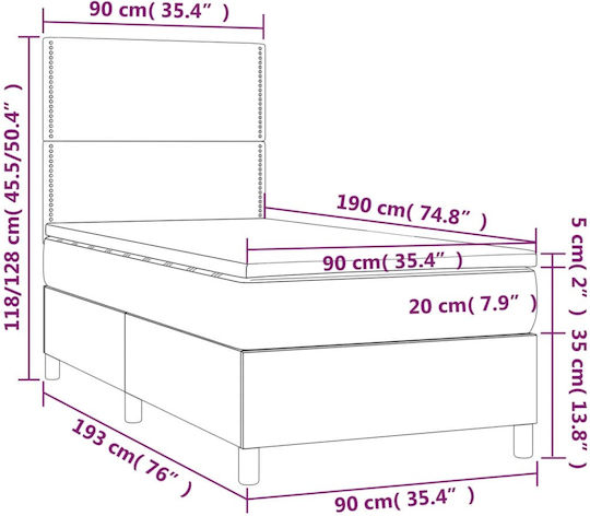 Ein Einzelbett Mit Samt Dunkelblau Mit Lattenrost Und Matratze 90x190cm