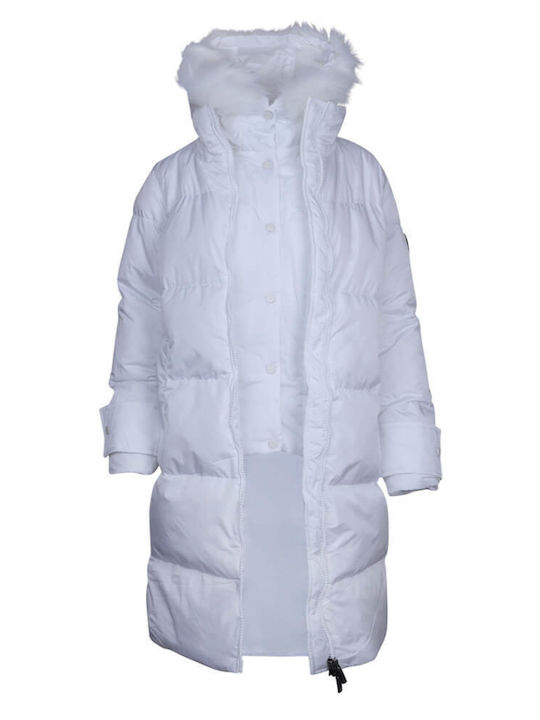 Prince Oliver Women's Long Puffer Jacket Windproof for Winter with Hood White