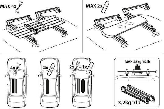 Auto Gs Yelo 4 Car Ski Mounts Suitable for 4 Ski Pairs or 2 Snowboards