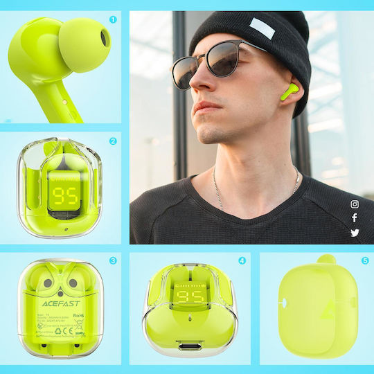 Acefast T6 In-ear Bluetooth Handsfree Căști cu Rezistență la Transpirație și Carcasă de Încărcare Youth Green
