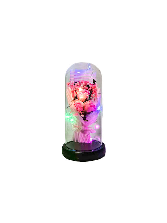 Buchet din Flori Artificiale Trandafir Roz 21.5cm cu LED 1buc