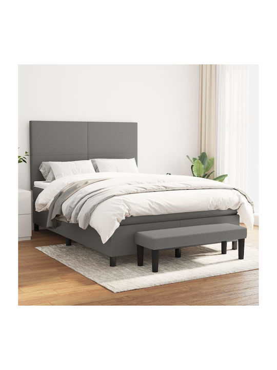 Κρεβάτι Διπλό Επενδυμένο με Ύφασμα Σκούρο Γκρι με Στρώμα & Τάβλες 140x200cm