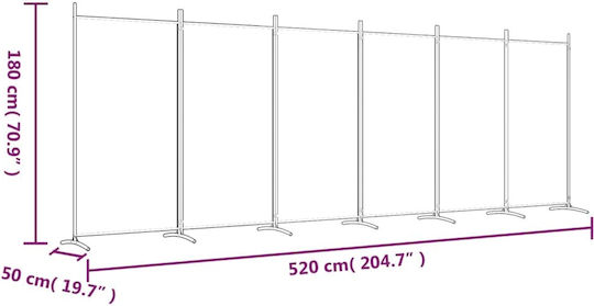 vidaXL Декоративен Параван Текстилен с 6 Панела Кафе 520x180см