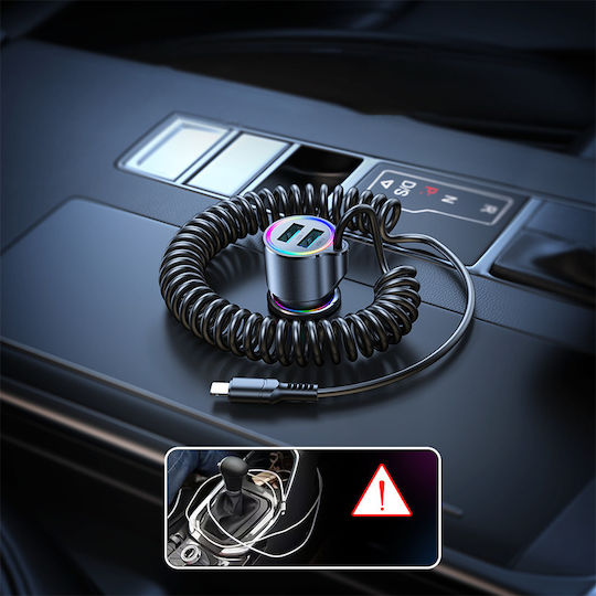 Joyroom JR-CL25 Φορτιστής Αυτοκινήτου 17W με Θύρες: 2xUSB μαζί με Καλώδιο Lightning Μαύρο Χρώμα