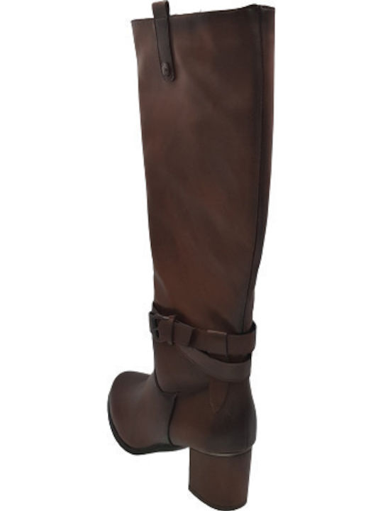 Anatomic Synthetic Leather Medium Heel Women's Boots with Zipper Brown