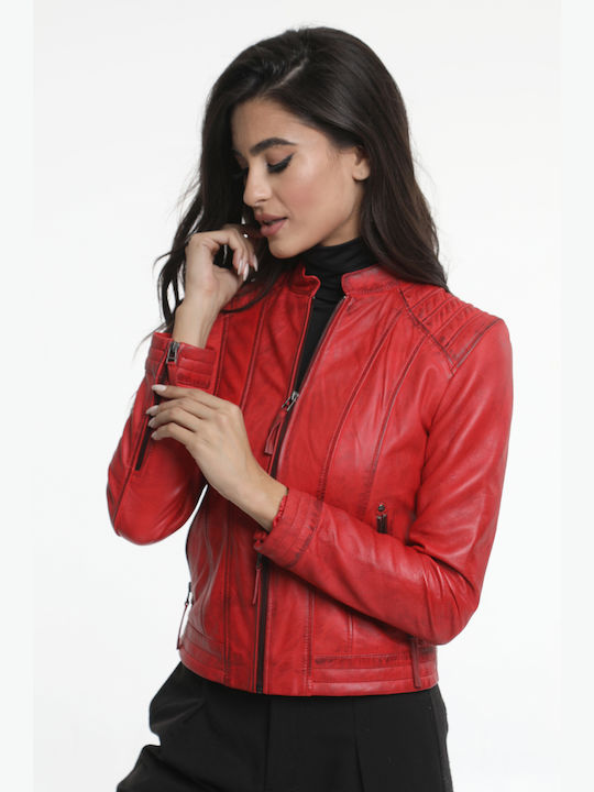 Women's leather jacket red biker/casual CODE:EMILIA