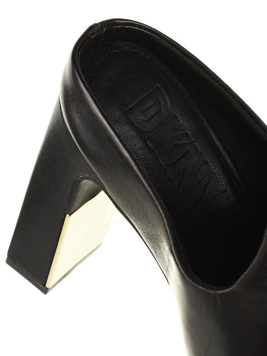 Leather Mules with Chunky High Heel in Black Color