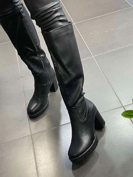 Synthetic Leather High Heel Women's Boots with Zipper Black