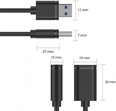 Unitek 0.5m USB 2.0 Cable A-Male to A-Female (Y-C447GBK)