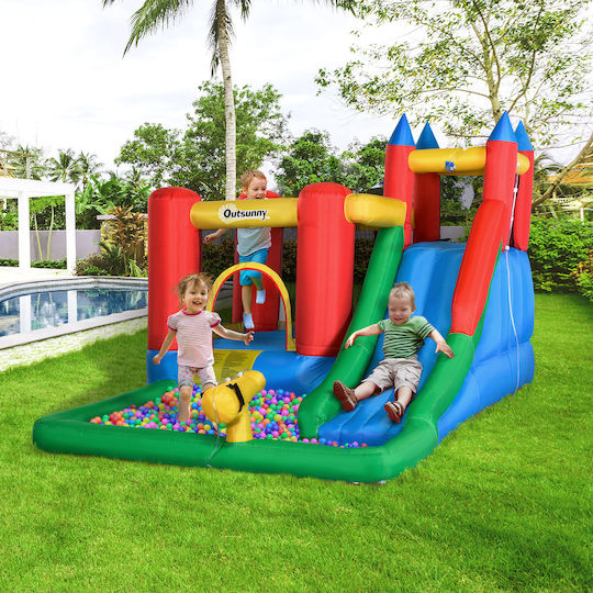Outsunny Φουσκωτό Fun Castle Κάστρο με Τραμπολίνο & Τσουλήθρα για 3-8 Ετών