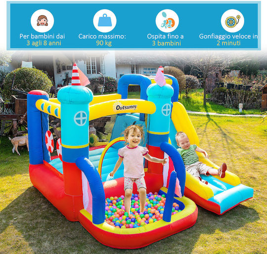 Outsunny Inflatable Bouncy Time Castle with Trampoline and Slide for 3-8 Years