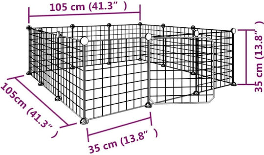 vidaXL Rodent Cage Pet Cage with 12 Panels + Black Door 4.3cm 35x35x