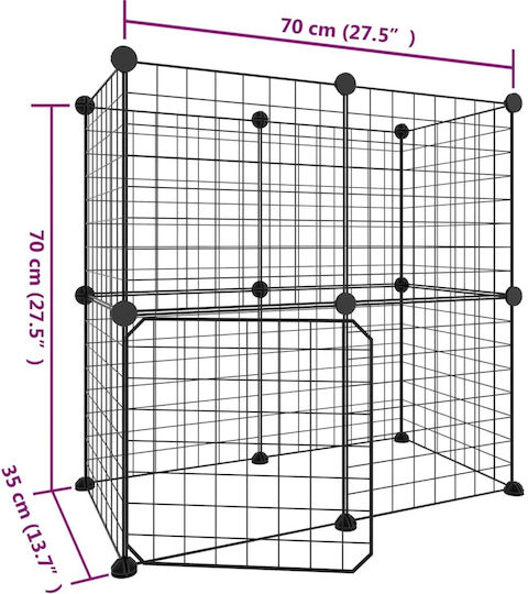 vidaXL Nagetierkäfig Haustierkäfig mit 12 Paneelen + schwarze Tür 70x35x70cm