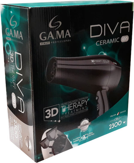 GA.MA Diva Ceramic 3D Therapy Ionic Professional Hair Dryer with Diffuser 2300W