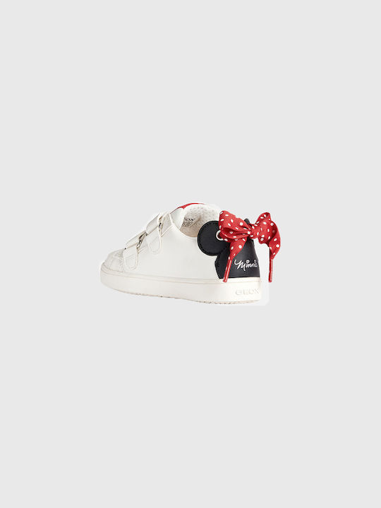 Geox Παιδικά Sneakers Mickey Mouse Kathe Ανατομικά με Σκρατς Λευκά