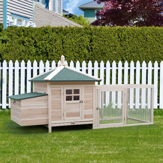 Pawhut Wooden Poultry Coop 2-Level L1.96 x W0.97 x H0.76m