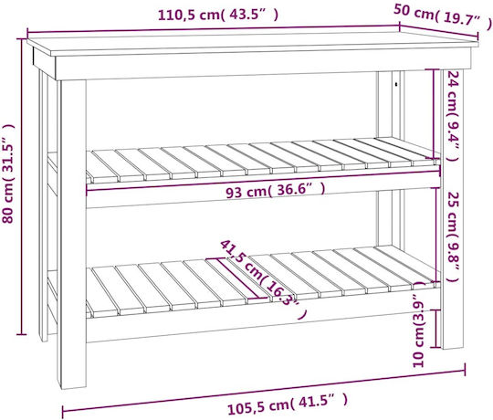 Table Bar from Solid Wood Gray 110.5x50x80cm
