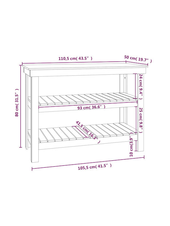 Table Bar from Solid Wood White 110.5x50x80cm