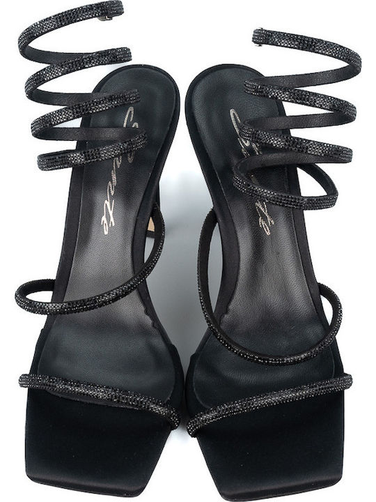 Fabric Sandals with Strass Black