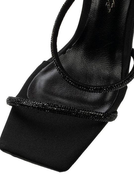 Fabric Sandals with Strass Black