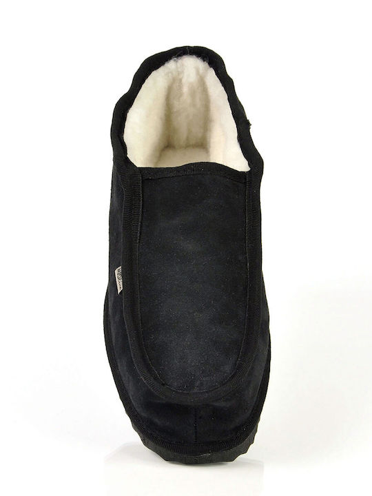 Heel Enclosed Men's Slippers with Fur Black